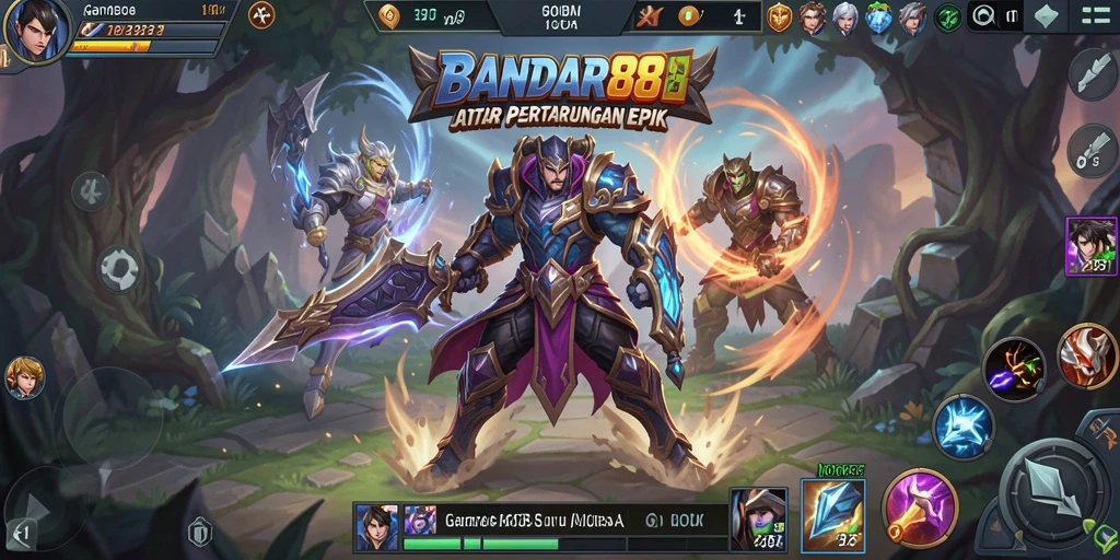 Tampilan gameplay epik dalam BANDAR88 saat pertarungan tim.
