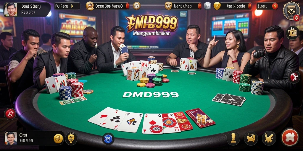 Screenshot DMD999 menampilkan suasana poker yang mendebarkan.