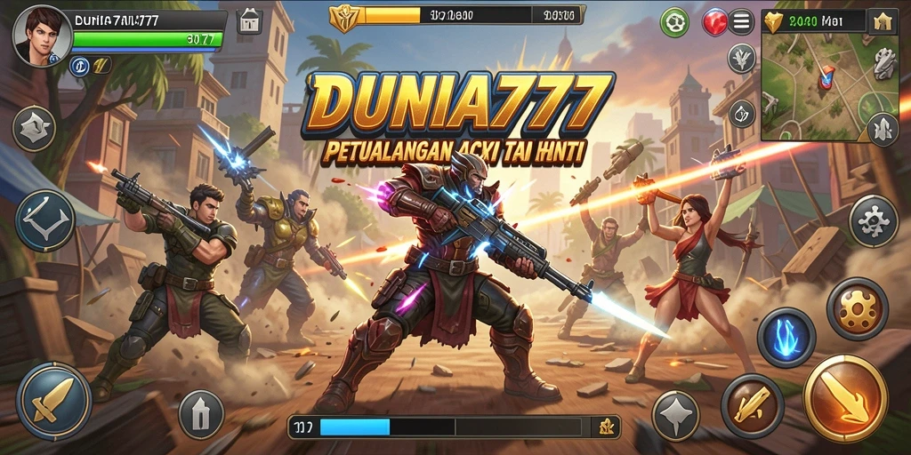 Tangkapan layar DUNIA777 menampilkan aksi pertempuran yang mendebarkan.