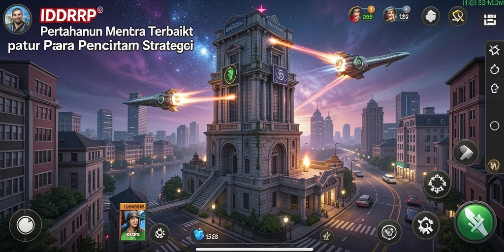 Screenshot gameplay IDRRP yang menunjukkan menara dan musuh dalam aksi.