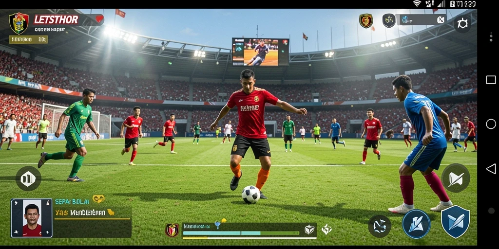 Tampilan gameplay LETSTHOR yang seru dalam pertandingan sepak bola.