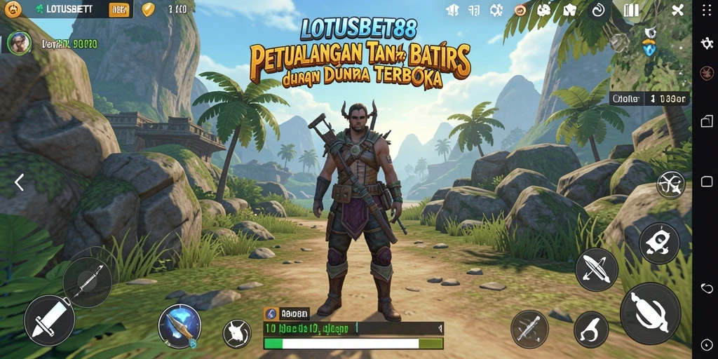 Screenshot LOTUSBET88 menampilkan pemandangan indah dari dunia terbuka yang luas.