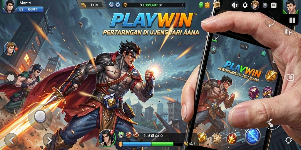 Tampilan menegangkan dari pertarungan di PLAYWIN dengan karakter yang menarik.