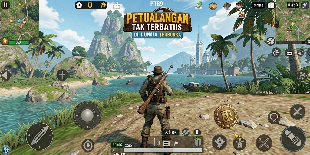 Tangkapan layar gameplay PT89 menampilkan petualangan menakjubkan di dunia terbuka.