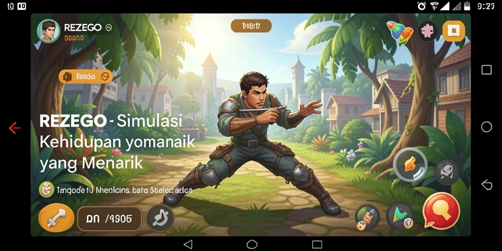 Tampilan utama gameplay REZEGO yang menggambarkan simulasi kehidupan.