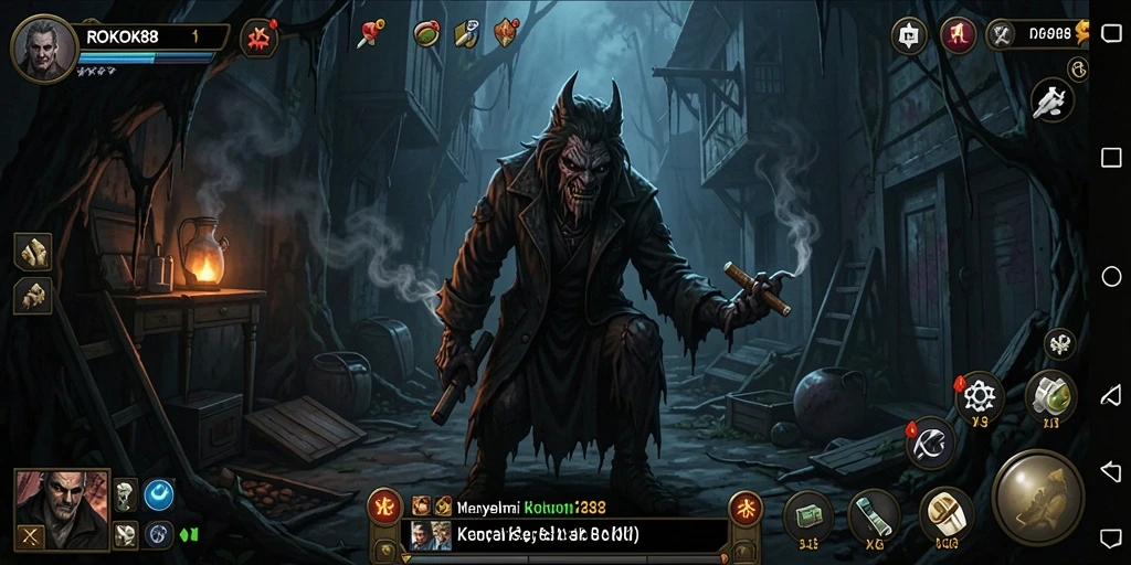 Screenshot gameplay ROKOK88 dengan suasana menyeramkan dan menegangkan.
