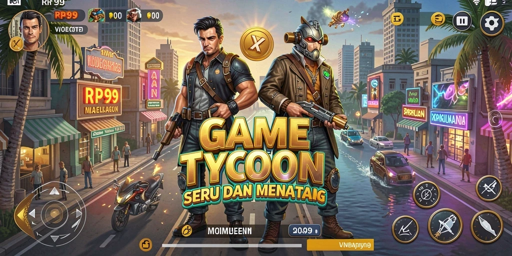 Screenshot gameplay RP99 menggambarkan aktivitas bisnis yang dinamis.