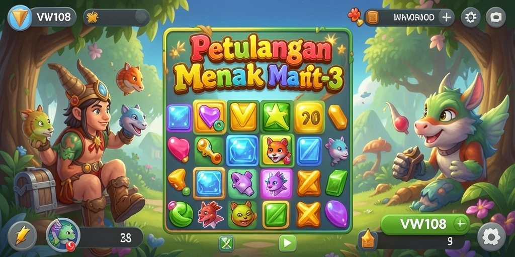 Tampilan menarik dari gameplay VW108 yang penuh warna.